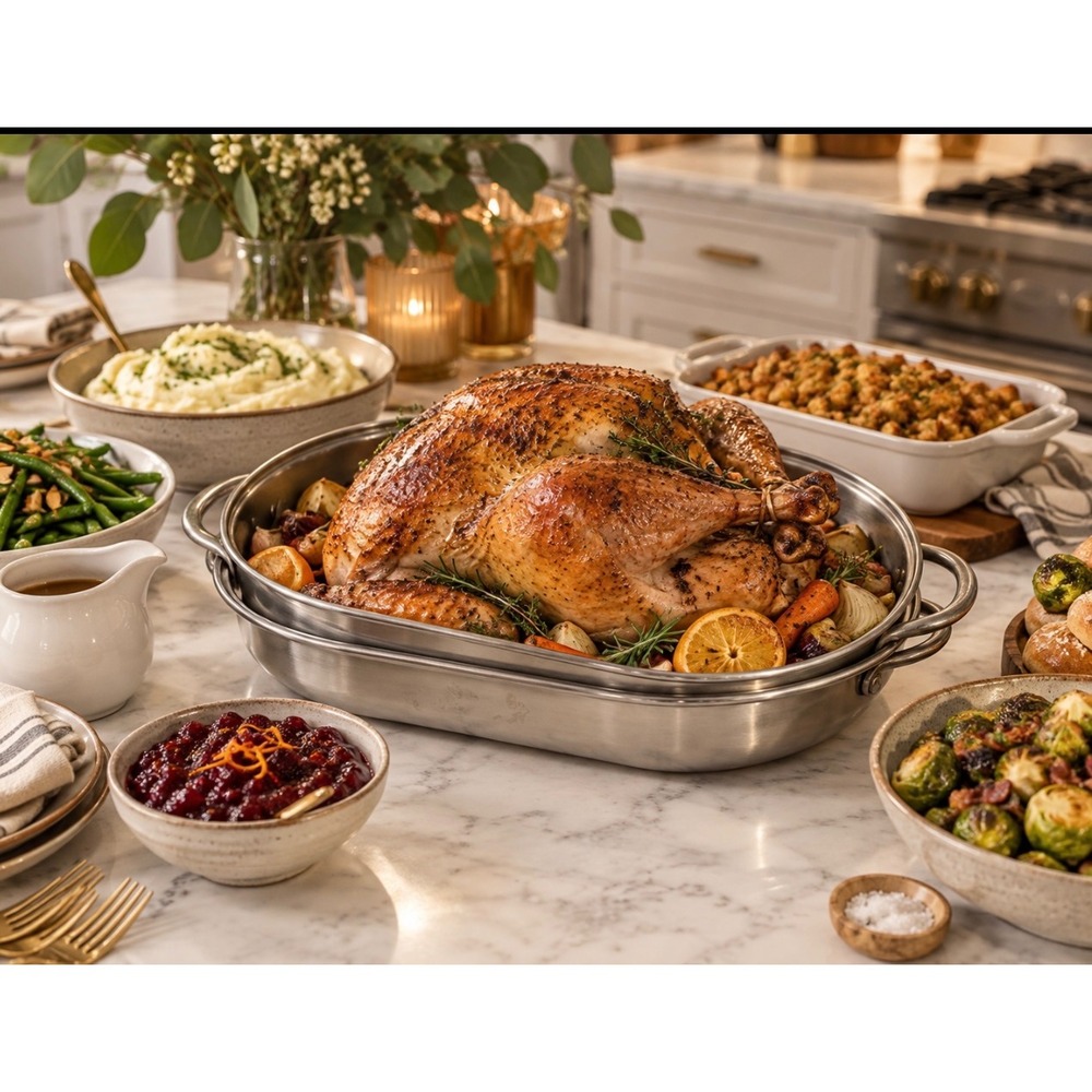 Revere Ware Stainless Steel Roasting Pan & Rack Turkey VTG Kitchen Thanksgiving